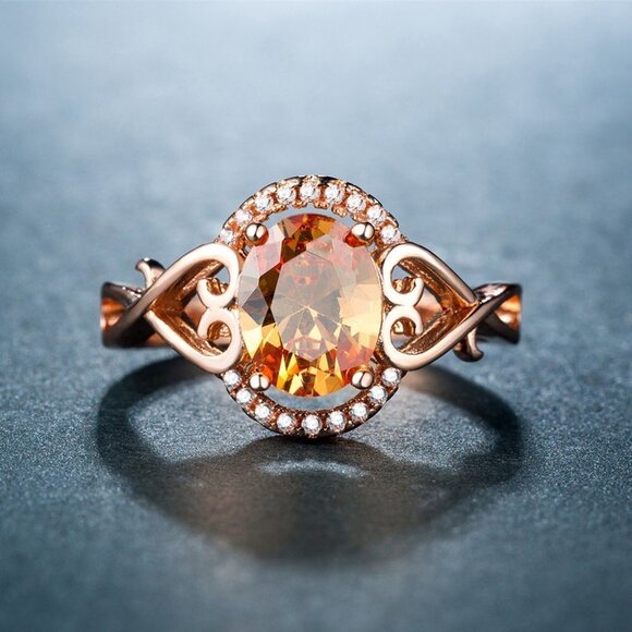 Elegant Champagne Wedding/Engagement Rose Gold Ring for Women, VIP085 - Picture 4 of 4
